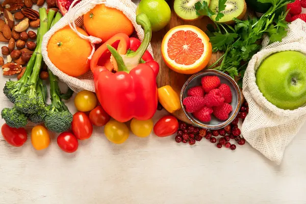 Produkte Mit Hohem Vitamin Gesundes Ernährungskonzept Ansicht Von Oben Kopierraum — Stockfoto