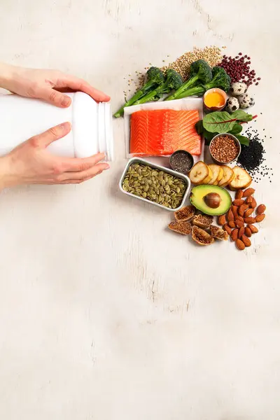Nahrungsmittel Reich Magnesium Gesunde Ernährung Ansicht Von Oben Kopierraum — Stockfoto
