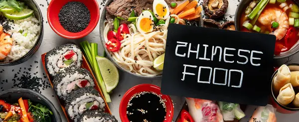 Verschillende Aziatisch Eten Chinese Vietnamese Keuken Set Noedels Rijst Knoedels Stockfoto
