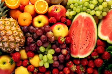 Farklı meyve koleksiyonu. Sağlıklı beslenme ve beslenme kavramı.