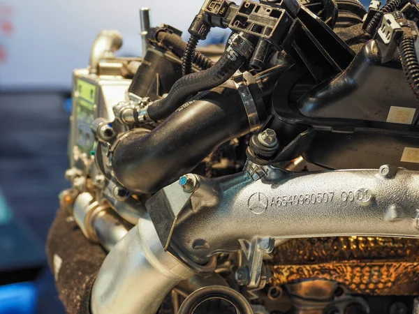 Estugarda Alemanha Outubro 2022 Modelo Motor Combustão Interna Museu Mercedes — Fotografia de Stock