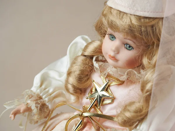 Vintage Bajki Lalka Porcelany Magiczną Różdżką — Zdjęcie stockowe