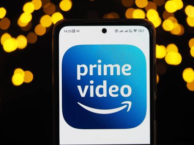 In this photo illustration, the  Amazon Prime Video logo is displayed on a smartphone screen
