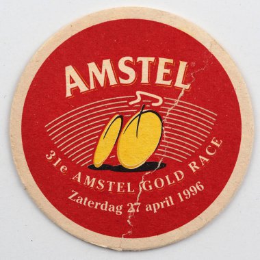 Logo Amstel biralı klasik bira altlığı. Amstel bir Hollanda bira şirketi. 11 Haziran 1870 'te Amsterdam' da kuruldu..