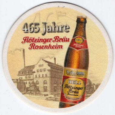 Flotzinger Brau Rossenheim traditional cardboard beer mat, Germany, April 18. 2023