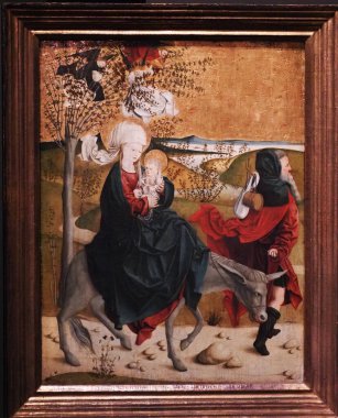 The Flight to Egypt (interior of left wing). Predella wings of an altaroiece from Mondsee Abbey. Circa 1497. Creator: Master of Mondsee, active circa 1490 - 1500