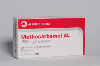 Bavyera, Almanya - 9 Aralık 2023: Methrocarbanol AL 1500 mg Aluid İlaç Şirketi