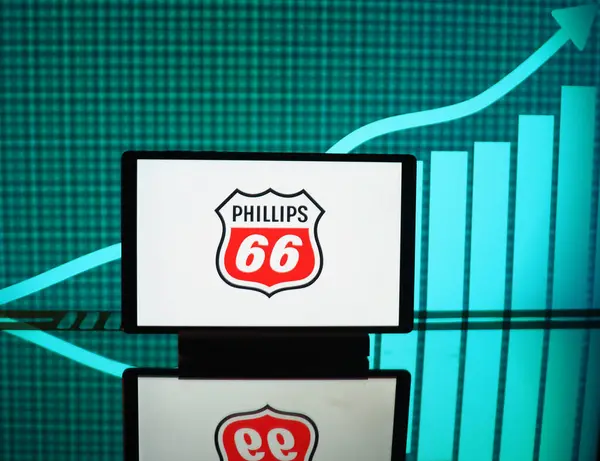 德国巴伐利亚 2024年2月14日 在这张照片中 菲利普斯66公司的标志被展示在平板电脑上 — 图库照片