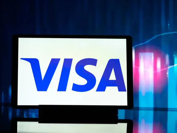 Германия Апреля 2024 Этой Фотоиллюстрации Логотип Visa Inc Показан Планшете Стоковое Изображение