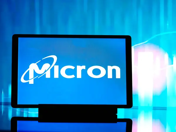 Duitsland April 2024 Deze Foto Illustratie Micron Technology Inc Logo Rechtenvrije Stockafbeeldingen