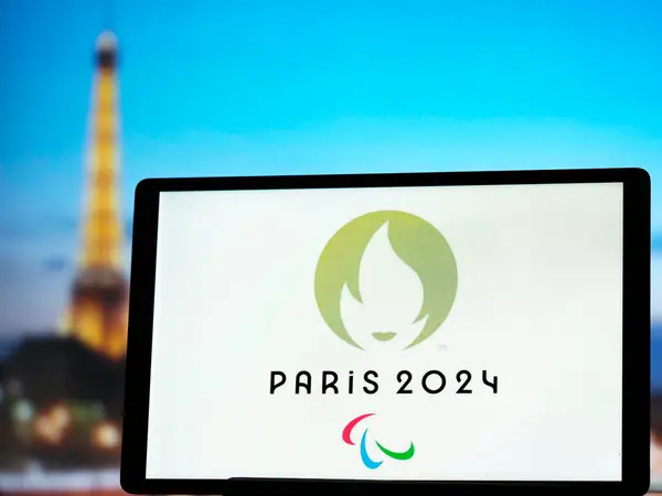 Німеччина Квітня 2024 Цій Фотографії Зображено Емблему Логотипу Літніх Олімпійських Ліцензійні Стокові Фото