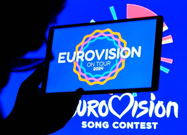 Németország Április 2024 Iezen Fotón Illusztráció Eurovision Song Contest 2024 Stock Kép