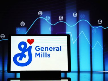 Almanya - 30 Temmuz 2024: Bu fotoğraf illüstrasyonunda, General Mills, Inc. logosu bir tablette sergilenmektedir.