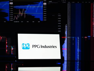 Bavyera, Almanya - 8 Ocak 2025: Bu resimde, PPG Industries, Inc. logosu bir monitörde gösteriliyor.
