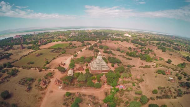 Полет Над Пагодой Храмами Швесандо Багане Мьянма Бирма — стоковое видео