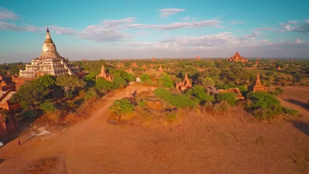 Survoler Pagode Les Temples Shwesandaw Bagan Soir Myanmar Birmanie — Video