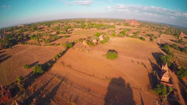 Wieczorem Przelot Nad Świątyniami Bagan Birma — Wideo stockowe