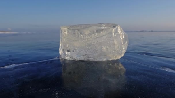 Sunset Frozen Lake Baikal Landscape Sunlight Refracted Piece Ice View — Video