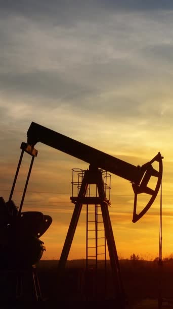Working Oil Pumps Silhouette Sunset Vertical Video — Vídeo de Stock