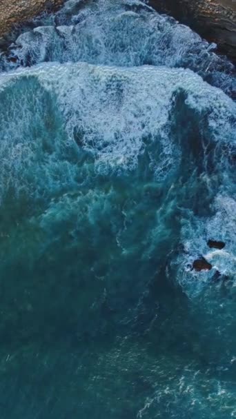 Aerial Top View Atlantic Coast Rock Cliffs Waves Sunset Portugal — Video