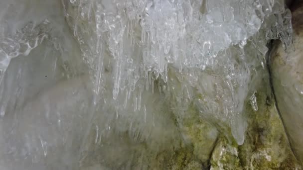 Ice Cave Baikal Lake Winter Clear Transparent Ice Icicles Grotto — Vídeo de Stock