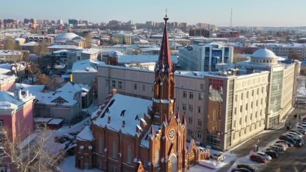 Aerial View Organ Hall Irkutsk Regional Philharmonic Roman Catholic Church — Stockvideo