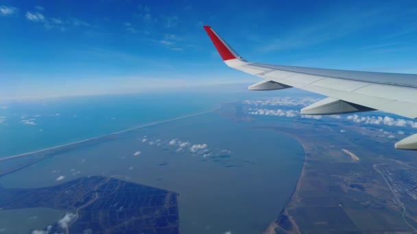 View Airplane Flying Sand Beach Estuaries Black Sea Anapa Resort — Αρχείο Βίντεο
