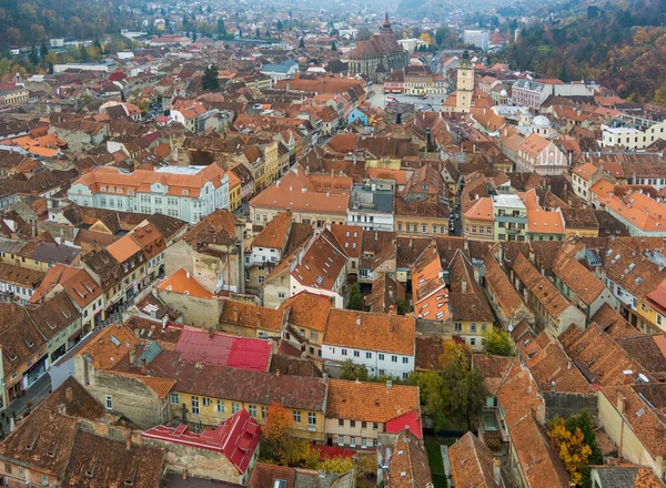 Aerial View Brasov Old Town Black Church Piata Sfatului Square — Stockfoto