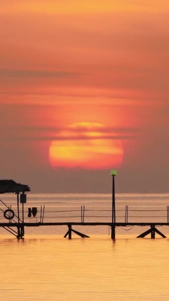 Beautiful Sunrise Pier Sea Filmed Telephoto Lens Timelapse Vertical Video — 비디오