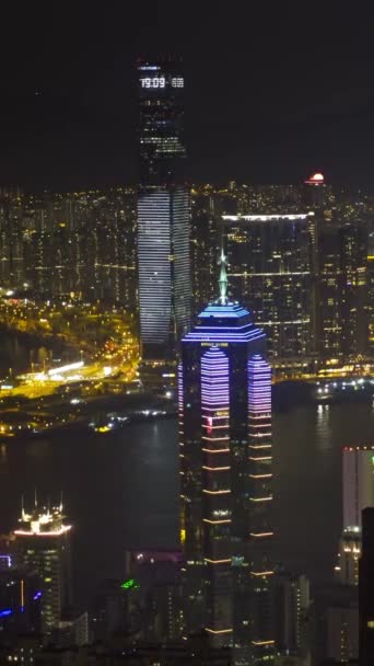 Hong Kong City Night View Victoria Peak Timelapse Vertical Video — Video Stock