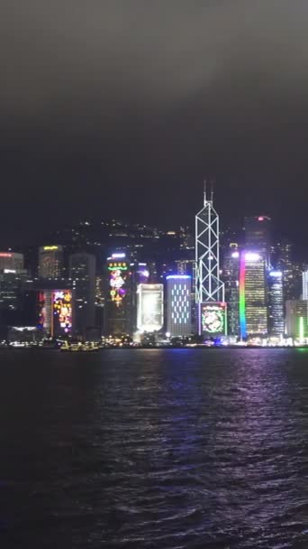 Hong Kong Night Victoria Harbour Hong Kong Central Pan View — Video Stock