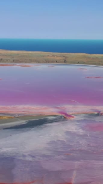Αεροφωτογραφία Γύρω Από Ροζ Λίμνη Κοντά Στη Μαύρη Θάλασσα Λίμνη — Αρχείο Βίντεο