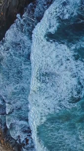 Aerial Top View Atlantic Coast Rock Cliffs Waves Sunset Portugal — Video