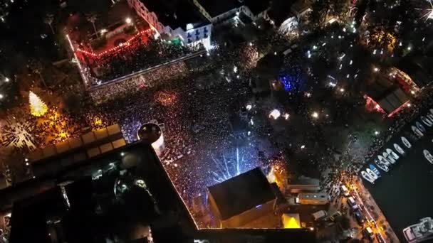 Aerial Top View Crowd Night Celebration Event Concert — Vídeo de Stock