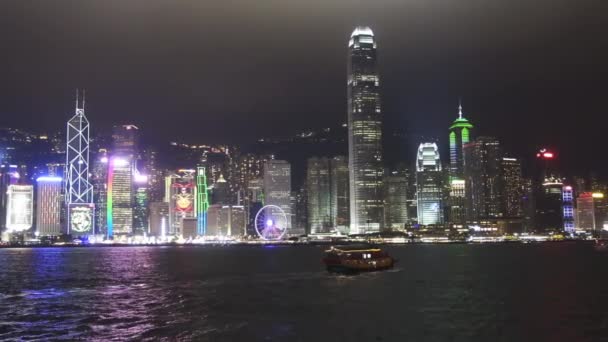 Hong Kong Notte Barche Nel Victoria Harbour Hong Kong Central — Video Stock