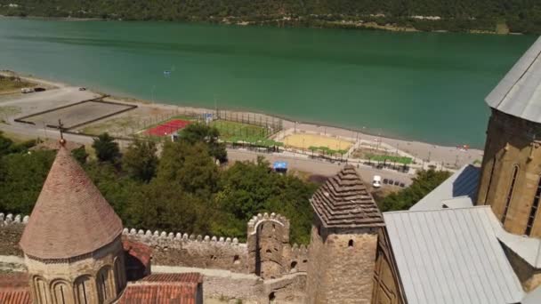 Aerial View Ananuri Fortress Complex Bank Org Water Reservoir Georgia — 图库视频影像