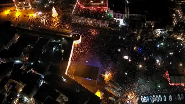 Aerial Top View Crowd Night Celebration Event Concert — Vídeo de Stock