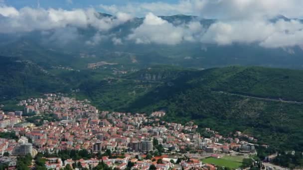 Aerial View Budva City Mountains Montenegro — Stock Video