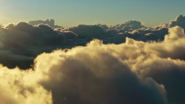 雲の上を飛ぶ 雲と朝の太陽の空中ビュー 空気の完璧な背景によって旅行 — ストック動画