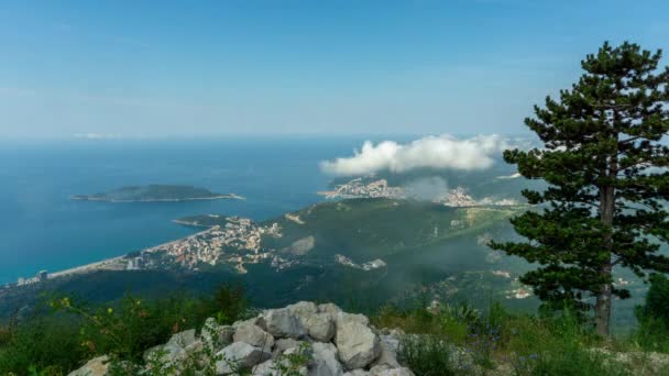 Aerial Wysoki Widok Miasto Budva Morze Adriatyckie Chmury Ruchu Czarnogóra — Wideo stockowe