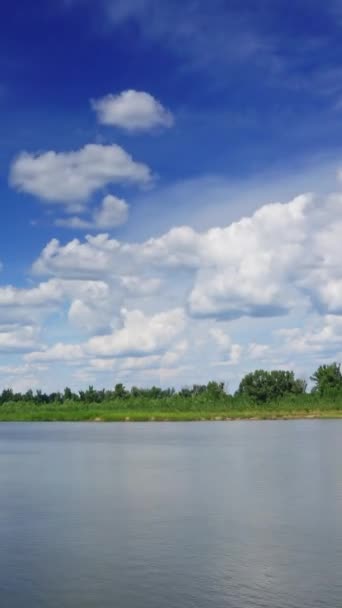Пейзаж Хмарами Над Річкою Таймлапс Вертикальне Відео — стокове відео