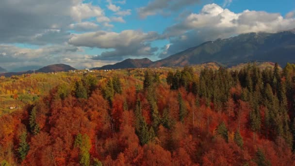 Autumn Transylvania Rural Aerial Landscape Sunset Carpathians Mountains Romania — Stock Video