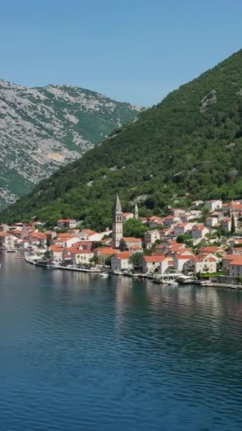 Vista Aérea Antigua Ciudad Perast Bahía Kotor Bahía Boka Montenegro — Vídeos de Stock