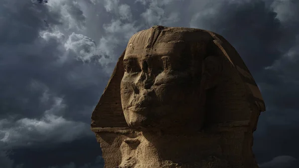 Sfinge Testa Nubi Buie Tempesta Giza Cairo Egyp — Foto Stock