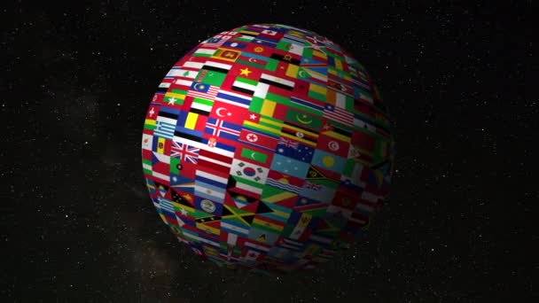 Dünya Bayrakları Küresi Yörüngede Dönen Gezegen — Stok video