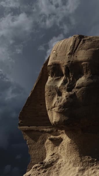 Sphinxkopf Und Dunkle Gewitterwolken Gizeh Kairo Ägypten Vertikales Video — Stockvideo