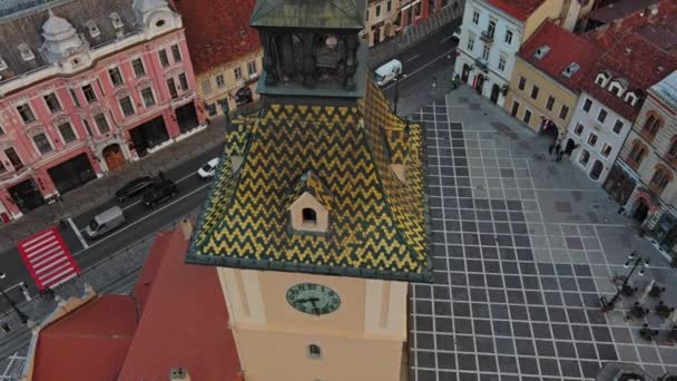 Letecký Pohled Brasov Staré Město Náměstí Piata Sfatului Podzim Transylvánie — Stock video