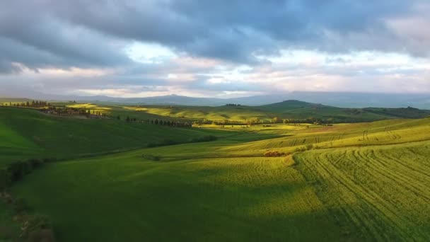 Toscana Nascer Sol Aéreo Paisagem Rural Colina País Itália Europa — Vídeo de Stock