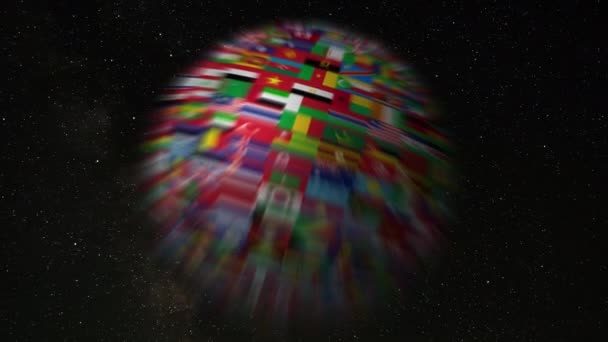 Esfera Banderas Mundiales Planeta Giratorio Espacio — Vídeo de stock