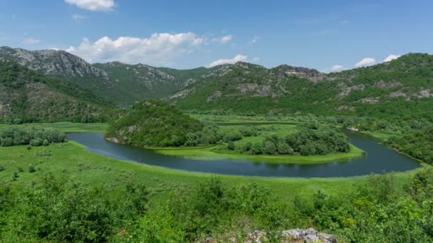 Lodě Krásné Řece Rijeka Crnojevica Mezi Horami Tekoucími Skadar Lake — Stock video